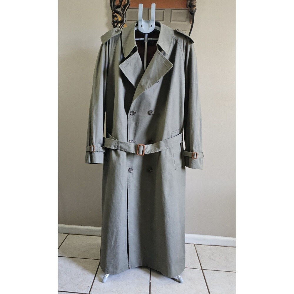 Vintage Polo Ralph Lauren Full Length Trench Coat Olive Green 48L Wool Liner